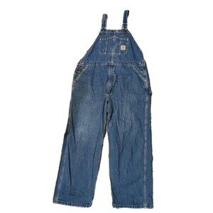 Carhartt Vintage Dark Blue Denim Carpenter Bib Overalls Mens 42x30